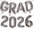 Silver GRAD 2026 Banner Balloons, 16 Inch Mylar Foil letter Graduation Balloons by KALOR