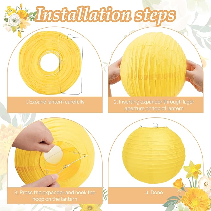Qenk 12 Pcs Yellow Paper Lanterns - Image 3