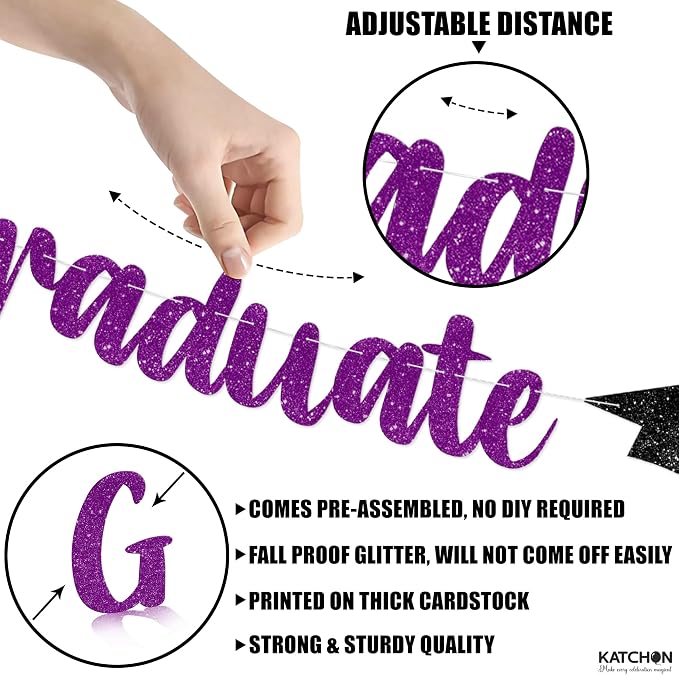 KatchOn Glitter Purple and Black Graduation Decorations 10 Feet | Pre- Strung - Image 3