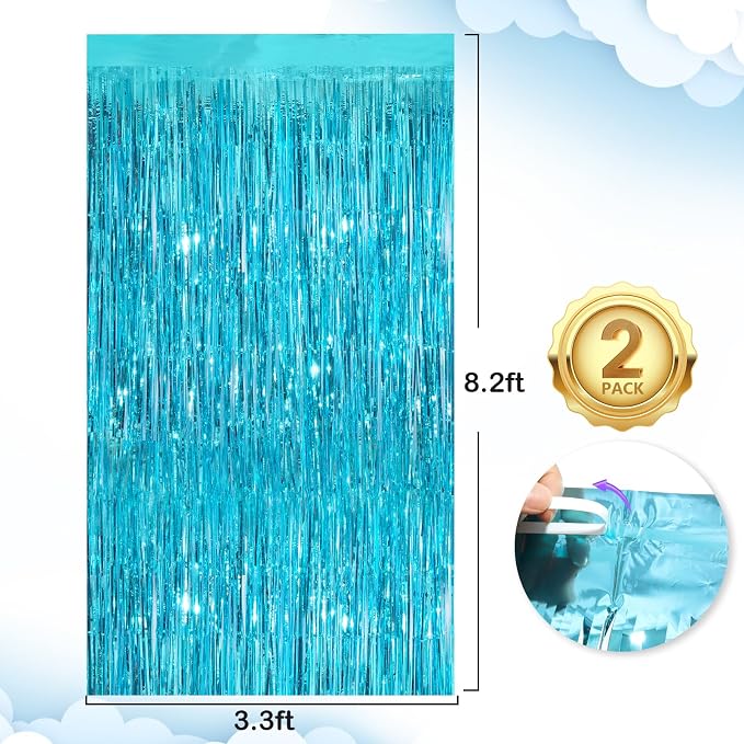 2Pack Blue Party Streamers 3.3x 8.3ft Foil Fringe Curtains Metallic Photo Booth - Image 3