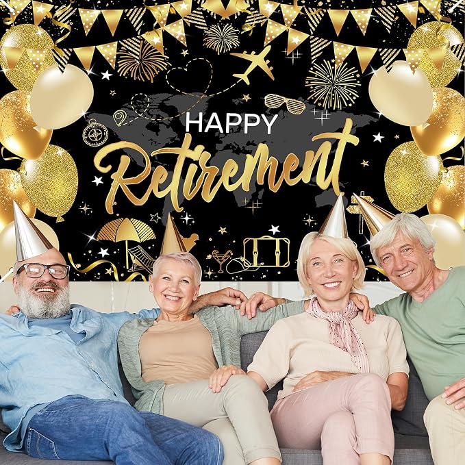 Mocsicka Retirement Party Decorations Black and Gold Happy Retirement Backdrop - Image 7