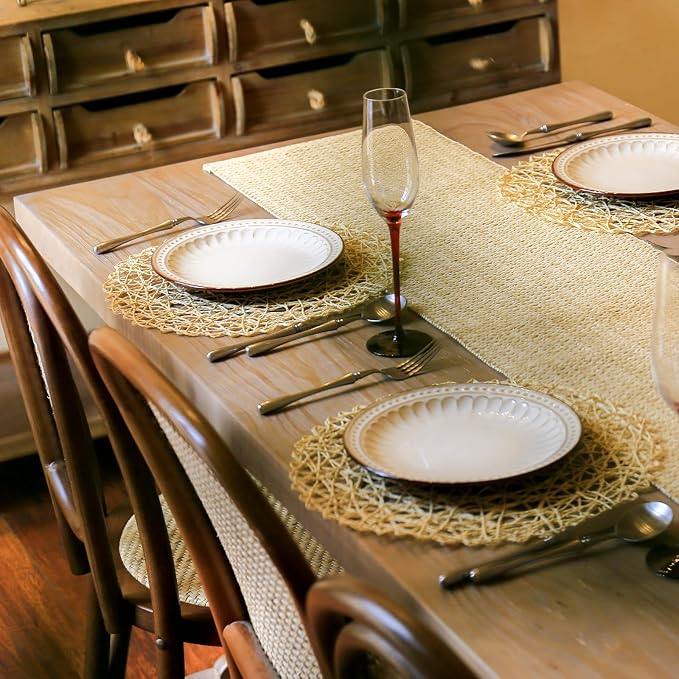 AHHFSMEI Paper Braided Round Placemats Natural Non-Slip Heat Resistant Table - Image 5