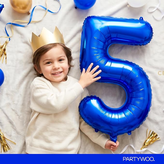 PartyWoo Number Balloons 40 Inch Blue Number 5 Kit - Image 3