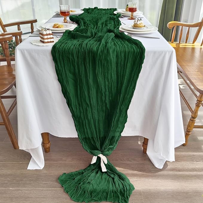 IVAPUPU 2 Pcs Cheesecloth Table Runner - 10ft Emerald Green Boho Gauze Cheese - Image 3