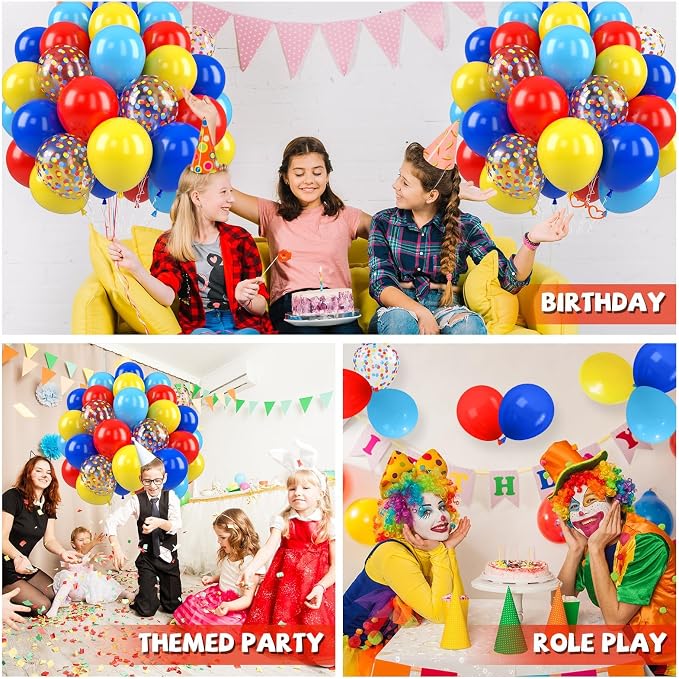 Red Yellow Blue Balloons, 12 Inch Royal Light Blue mattee Red Yellow Confetti - Image 6