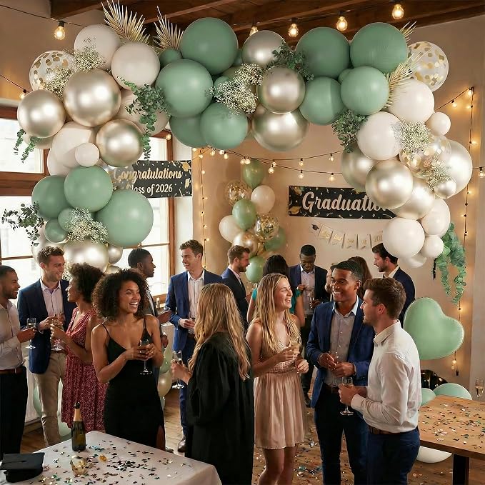 Sage Green Balloon Arch Kit 58pcs, 12in Green and White Balloons - Image 9