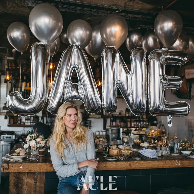 AULE 40 Inch Silver E Balloon Letter Foil A-Z Birthday Big Alphabet | Birthday - Image 4