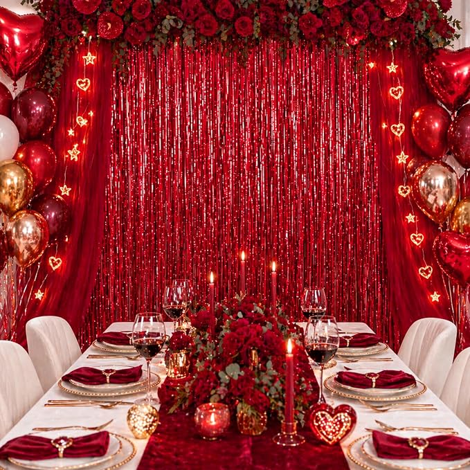 jijAcraft Red Tinsel Foil Fringe Curtain, 3 Pack 3.2x6.5 Feet Metallic Red - Image 7