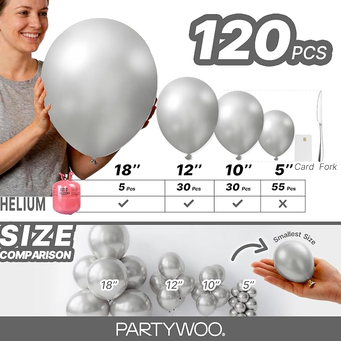 PartyWoo G102 Silver Metallic Balloons | Balloons - Image 6