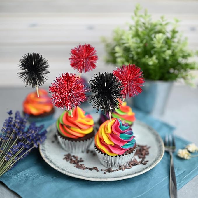 Gyufise 30Pcs Foil Firework Cupcake Toppers Sparkle Tinsel Cake Toppers Tinsel - Image 6