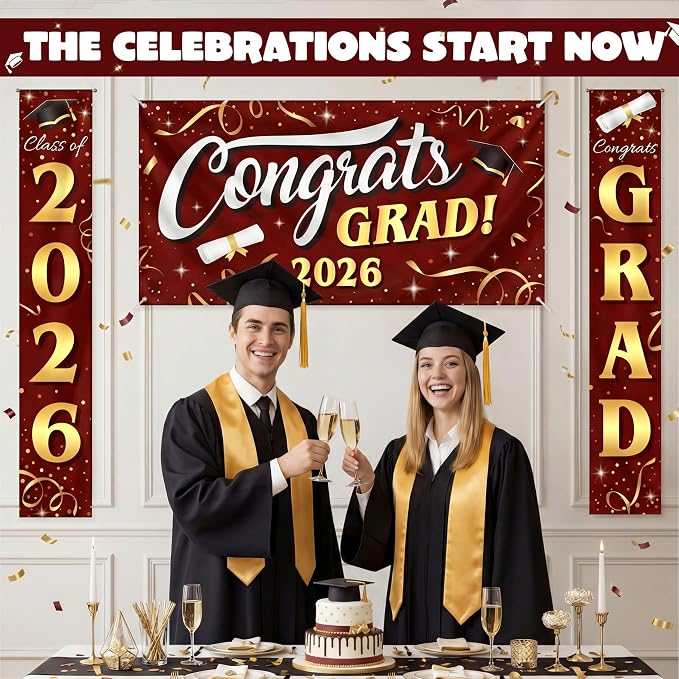 JOYIN 3 Pcs Graduation Backdrop Decorations Class of 2025, Satin Congrats Grad - Image 4
