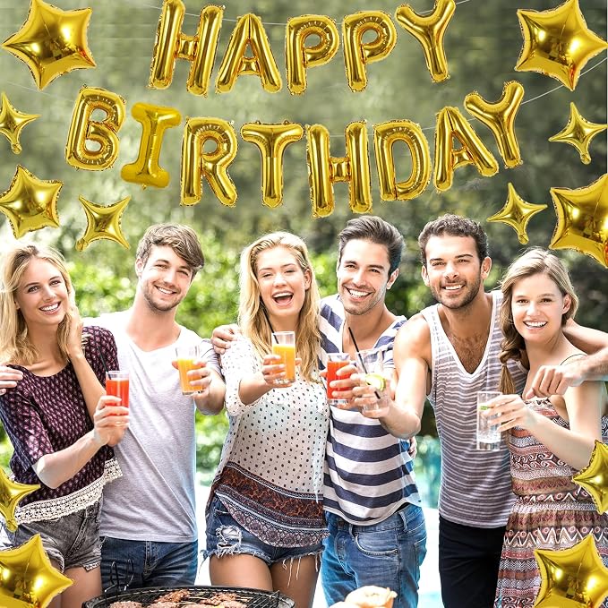 TONIFUL 35PCS Gold Happy Birthday Decorations Kit 16 Inch Happy Birthday - Image 4