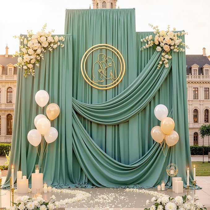 20ft x 12ft Grayish Green Backdrop Curtains - Image 3