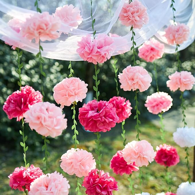 Gradient Pink Tissue Paper Pom Pom Garlands, Paper Flowers by Homarakble