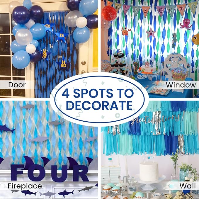 PartyWoo White Silver Royal Blue Light Crepe Paper Streamers 6 Rolls 492 FT | - Image 5