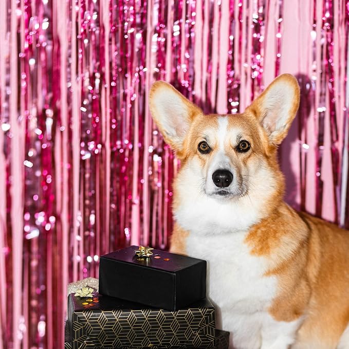 5 Pack Pink Fringe Foil Curtain 3.2ft x 8.2ft Tinsel Backdrop Streamers - Image 5