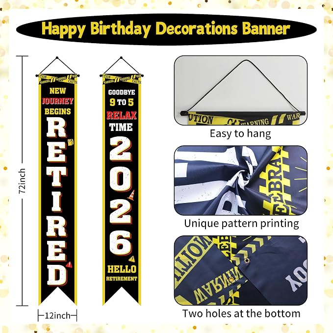 Holkcog Retirement Party Decorations, Caution Logos Retired Person Banner | - Image 2