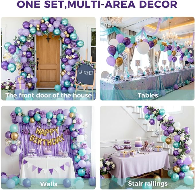 LovesTown Mermaid Purple Blue and White Balloons, 12 Inch | Latex, soft color - Image 4