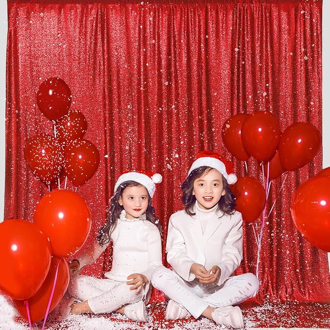 PartyDelight Red Sequin Backdrop 6x6ft Sparkly Photo Curtain | 4 Inch Rod - Image 8