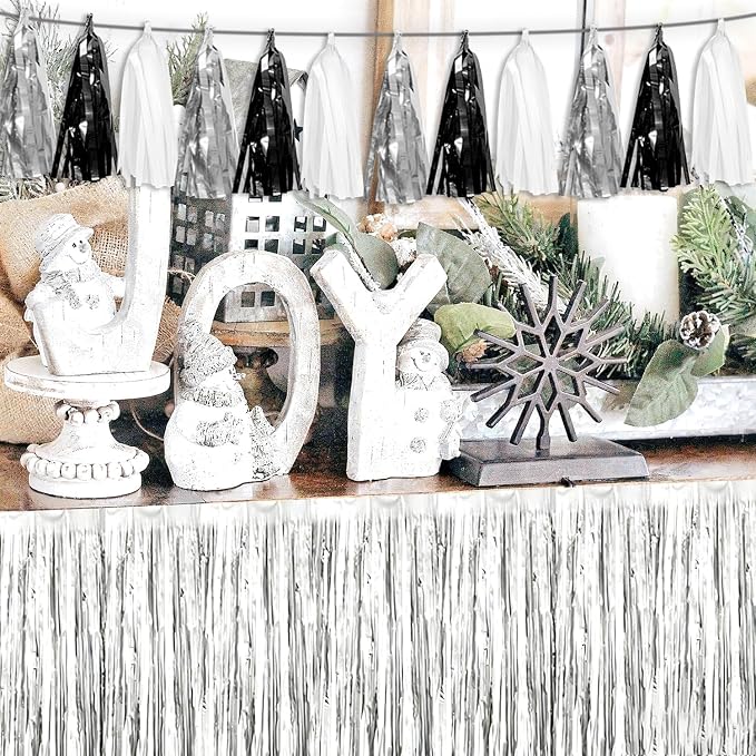 3P Black Silver white Tassel Banner Garland Metallic Foil Fringe Banner Tinsel - Image 6