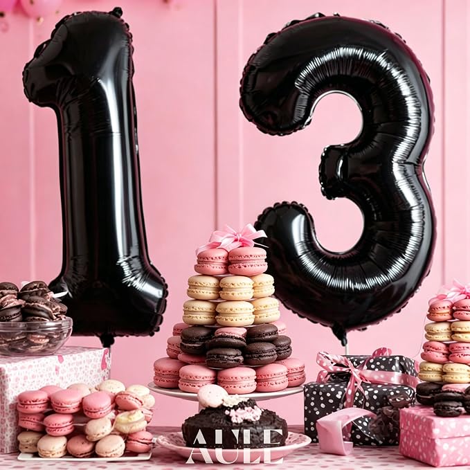 AULE 40 Inch Black 13 Balloon Number Foil 0-9 Birthday Big Numbers | Birthday - Image 4