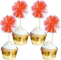 Gyufise 30Pcs Foil Firework Cupcake Toppers Sparkle Tinsel Cake Toppers Tinsel by Gyufise