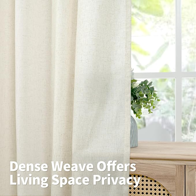 YoungsTex Natural Linen Curtains 63 Inch Length 2 Panels, Grommet Light - Image 4