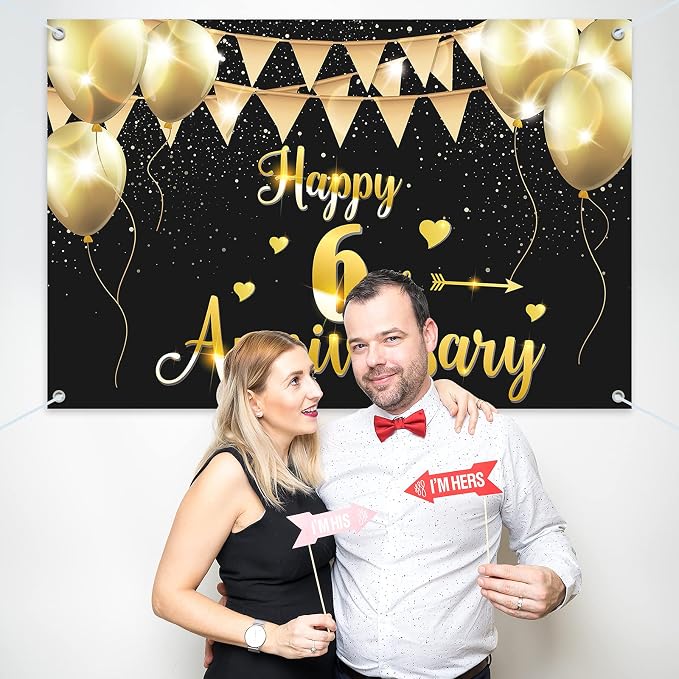 HAMIGAR 6x4ft Happy 6th Anniversary Banner Backdrop - Image 7