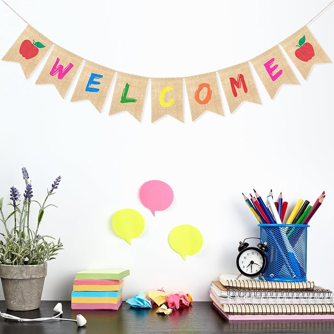 Uniwish Welcome Banner for First Day of School Classroom Decorations | Burlap - Image 6