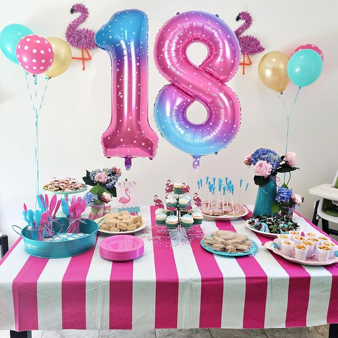 Gradient Blue Pink 2 Balloons, 40 Inch Giant Helium Foil Number 0-9 Rainbow 2th - Image 6