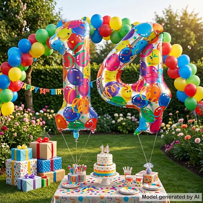 40 Inch Number 14 Balloon Set Large Foil Balloons - Image 4