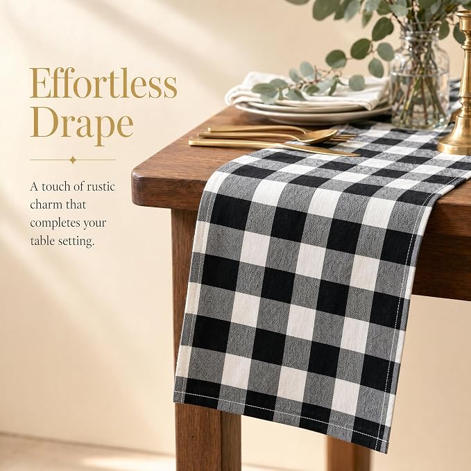 ShinyBeauty 4 Packs Black & White Plaid Table Runners 13x72” Gingham Runner | - Image 4