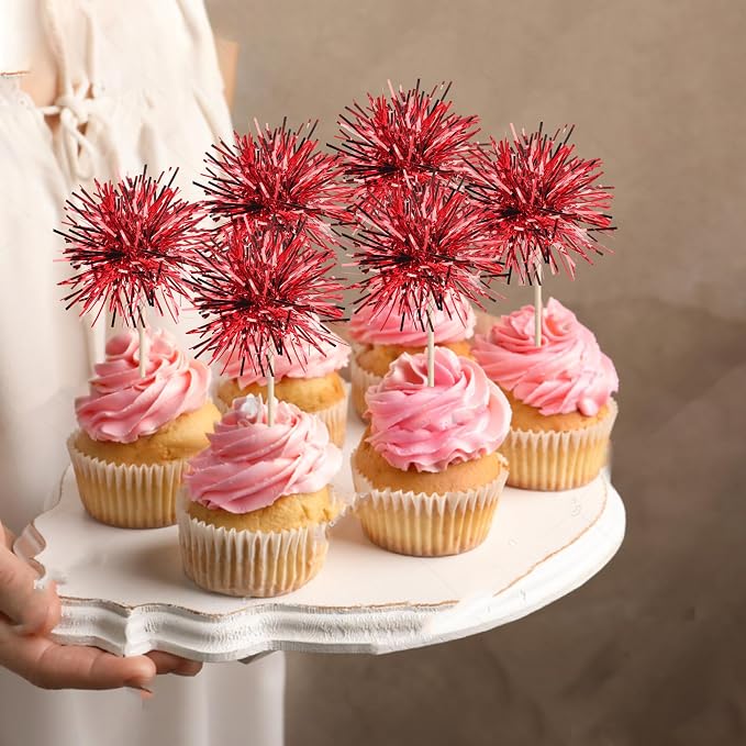 40 PCS Foil Firework Cupcake Toppers Sparkle Tinsel Cupcakae Picks Sparkler - Image 7