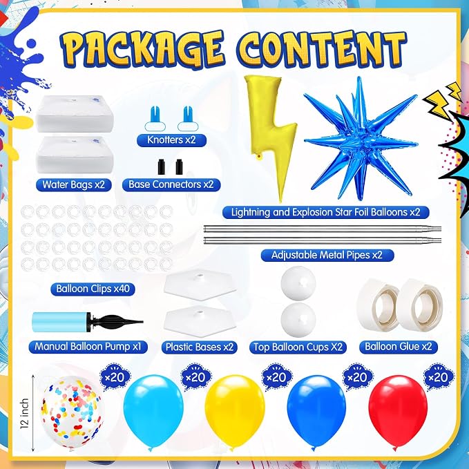 Kasyat 2 Set Red Blue Yellow Balloon Column Stand Kit Cartoon Hedgehog - Image 2