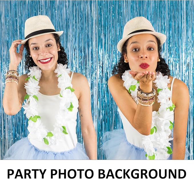 5 Pack Foil Curtain Backdrop Blue Metallic Tinsel Foil Fringe Curtains Photo - Image 5