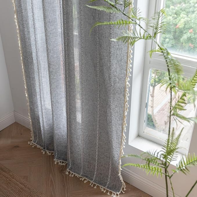 Sutuo Home Boho Curtain for Bedroom Living Room Kitchen, Semi Blackout Linen - Image 3