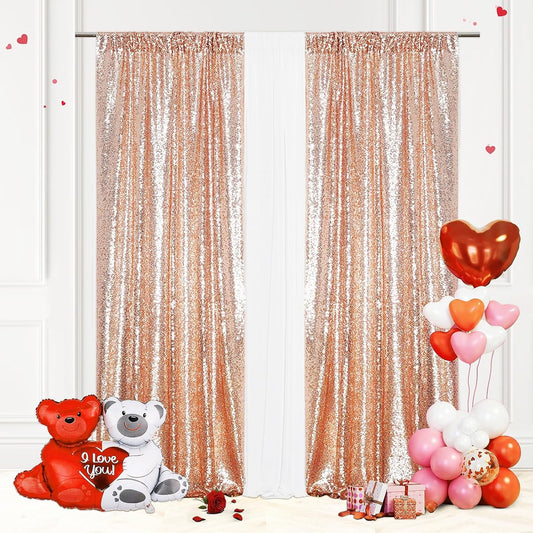 Eternal Beauty Sequin Backdrop Curtains, 2x8 Ft-2 Panels Rose Gold Back Drop for Shimmer Photography Party Wedding Birthday Decor