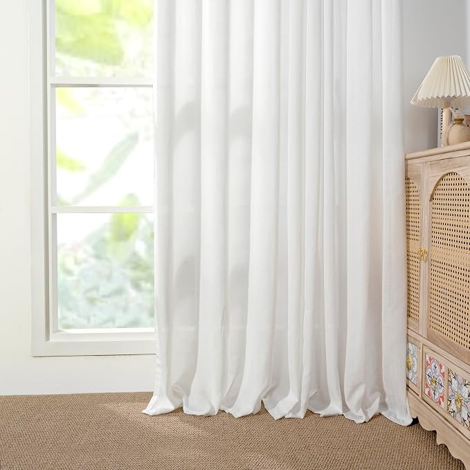 YoungsTex 72 Inch Length White Linen Semi Sheer Curtains - Image 7