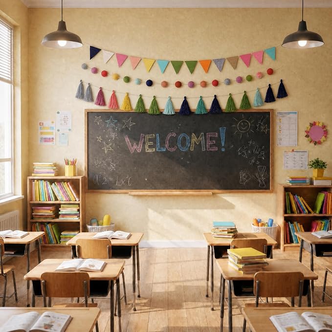 Irenare 9.8ft Pom Pom Garland for Classroom Bulletin Board | Felt, Colorful - Image 2