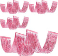 4 Pcs 15ft Pink Metallic Foil Ceiling Fringe Curtains, Party Decor Fringe Drapes by Breling