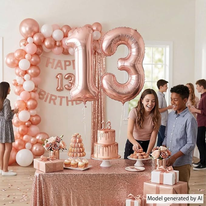 Rose Gold Number 13 Balloon 40 Inch, Glossy Foil - Image 2