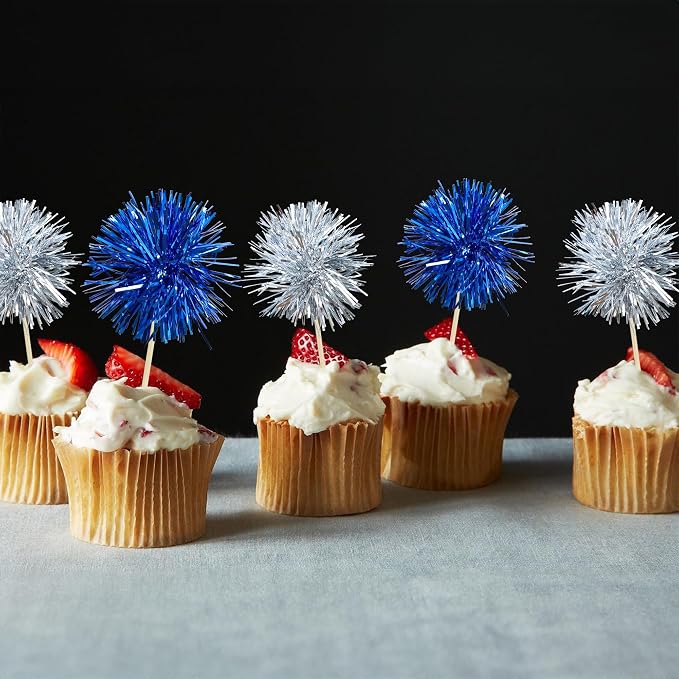 Gyufise 30Pcs Foil Firework Cupcake Toppers Sparkle Tinsel Cake Toppers Tinsel - Image 6