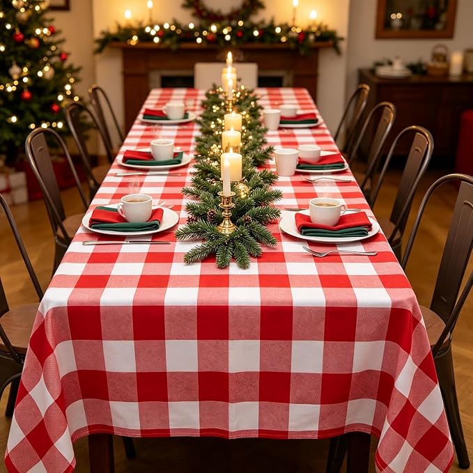 ShinyBeauty 60"x120" Cotton Tablecloth Red White Gingham Checker Rectangle | - Image 4