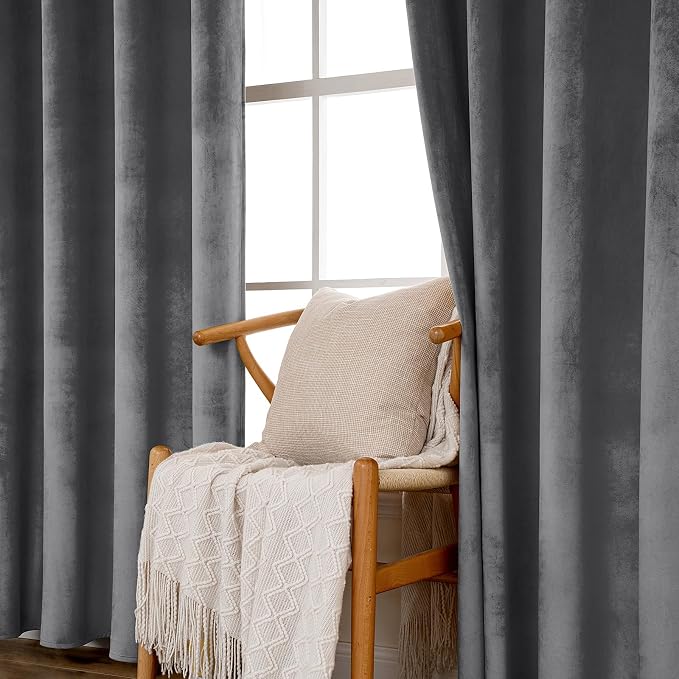 MIULEE Velvet Curtains Grey 52 x 84 Inch Length Set of 2 | Grommet Drapes - Image 5
