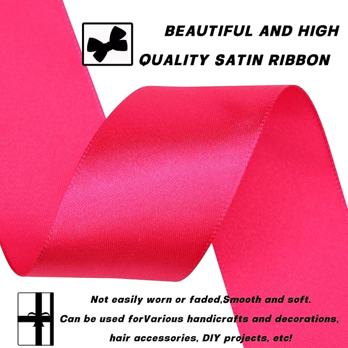 1-1/2 Inch 60 Yards Hot Pink Solid Satin Ribbon - Image 3