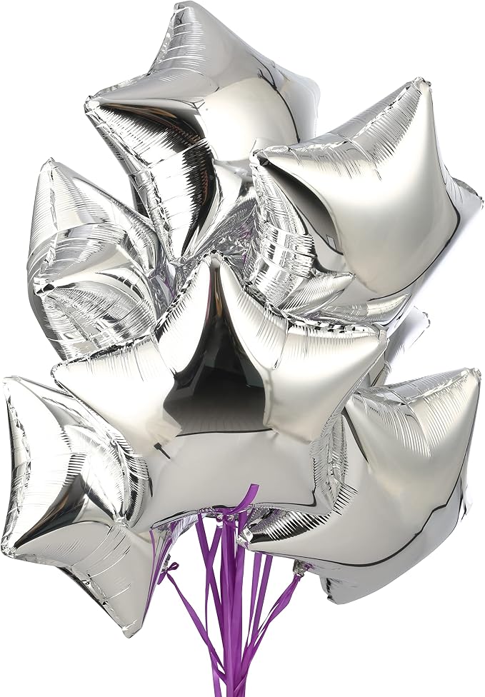 18" Silver Star Shaped Foil Balloons Mylar Helium Balloons - Image 2