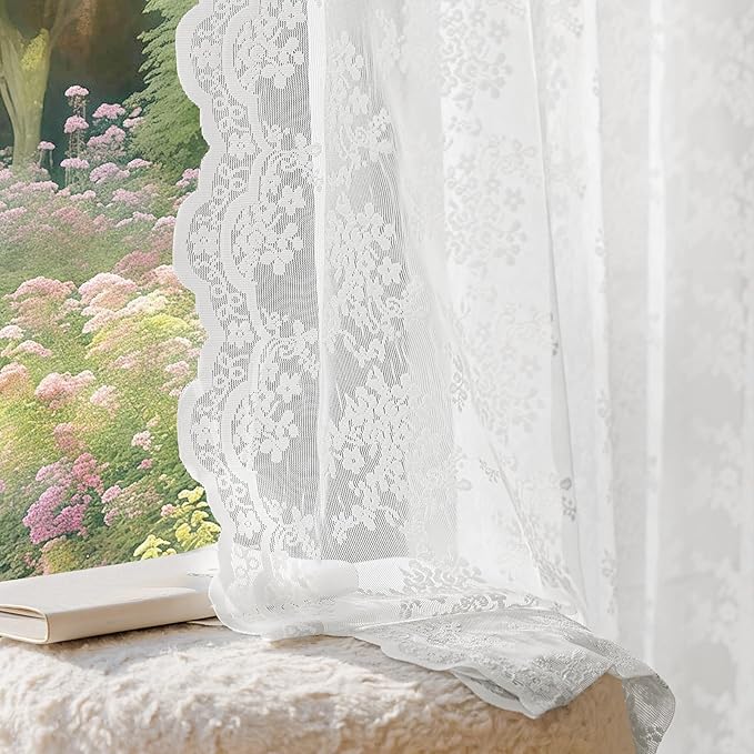 Anmao Vintage Lace Curtains 120 Inches Long 2 Panels Set, Romantic Elegant by Anmao