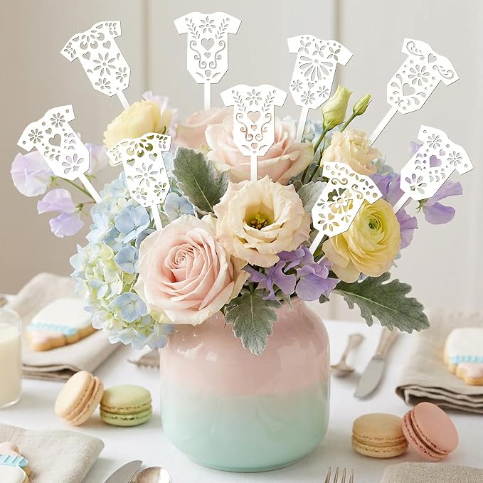 TICIAGA Cielito Lindo Bodysuit Wooden Picks Baby Shower Floral Vase Decor | - Image 5
