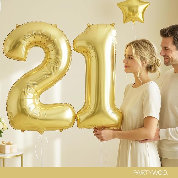 PartyWoo Number Balloons 40 Inch Gold Number 21 Kit 33pcs - Image 9