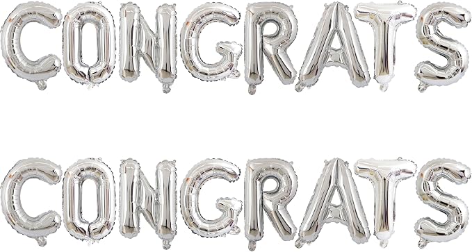 2 Set 16Pcs Silver Congrats Letter Balloons 16in Balloon Foil Letter by Fezava